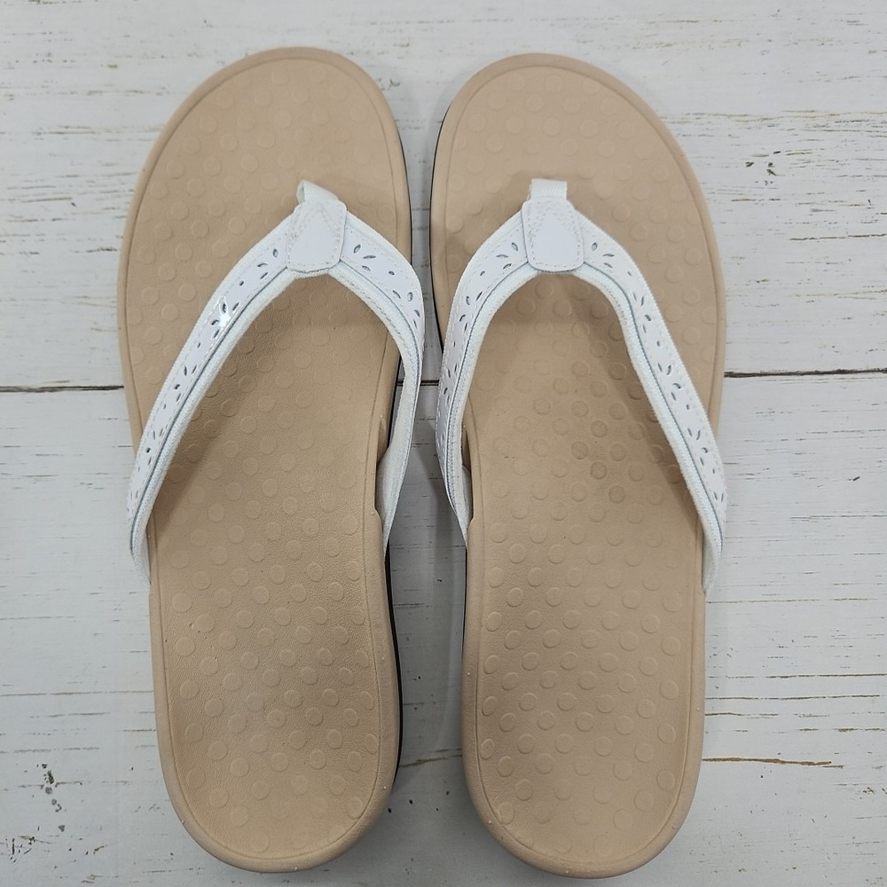 Vionic Casandra Womens 11‎ White Leather Flip Flop Thong Toe Post Casual Sandals - Picture 6 of 10